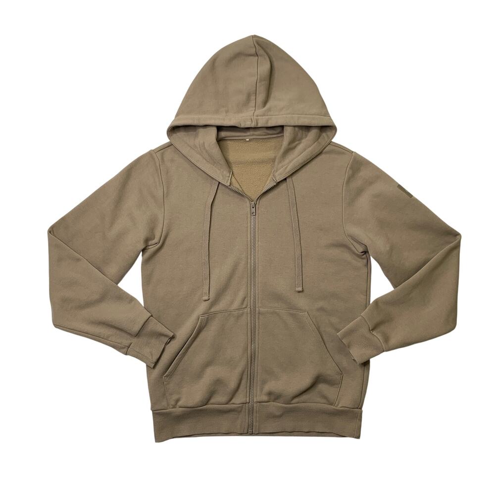 Alo Yoga Hoodie Mens M Medium Biscuit Zip Up Fleece Lined Drawstring Sweatshirt